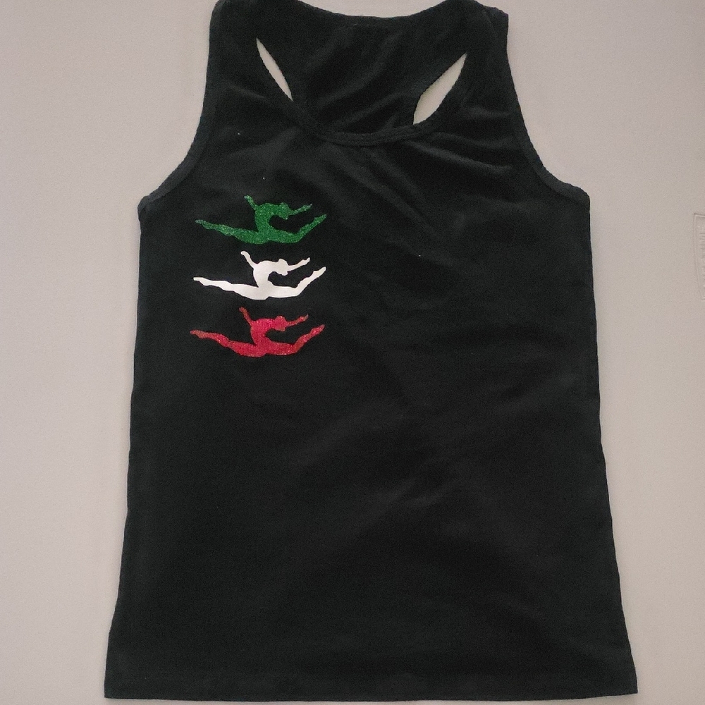 Black Tank Top with Commemorative JESOLO TROPHY CUP 2018 Gymnast Design
